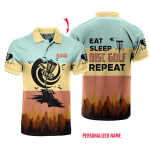 Personalized Eat Sleep Disc Golf Repeat Vintage Polo Shirt For Men