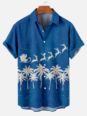 Christmas Elk Blue Reindeer Sleigh -  For Men & Women - Hawaiian Shirt