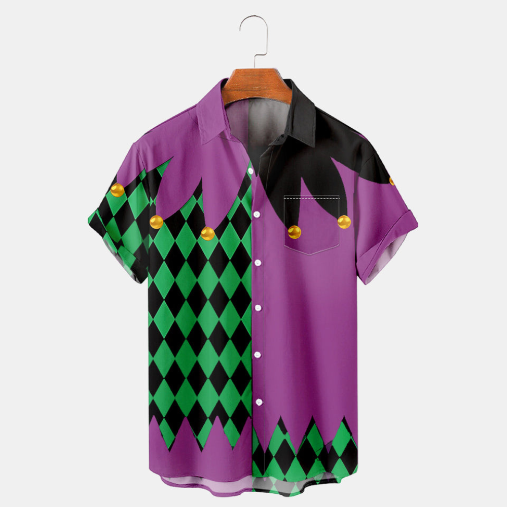 Happy Mardi Gras Joker Argyle Pattern Cosplay Costume - Hawaiian Shirt