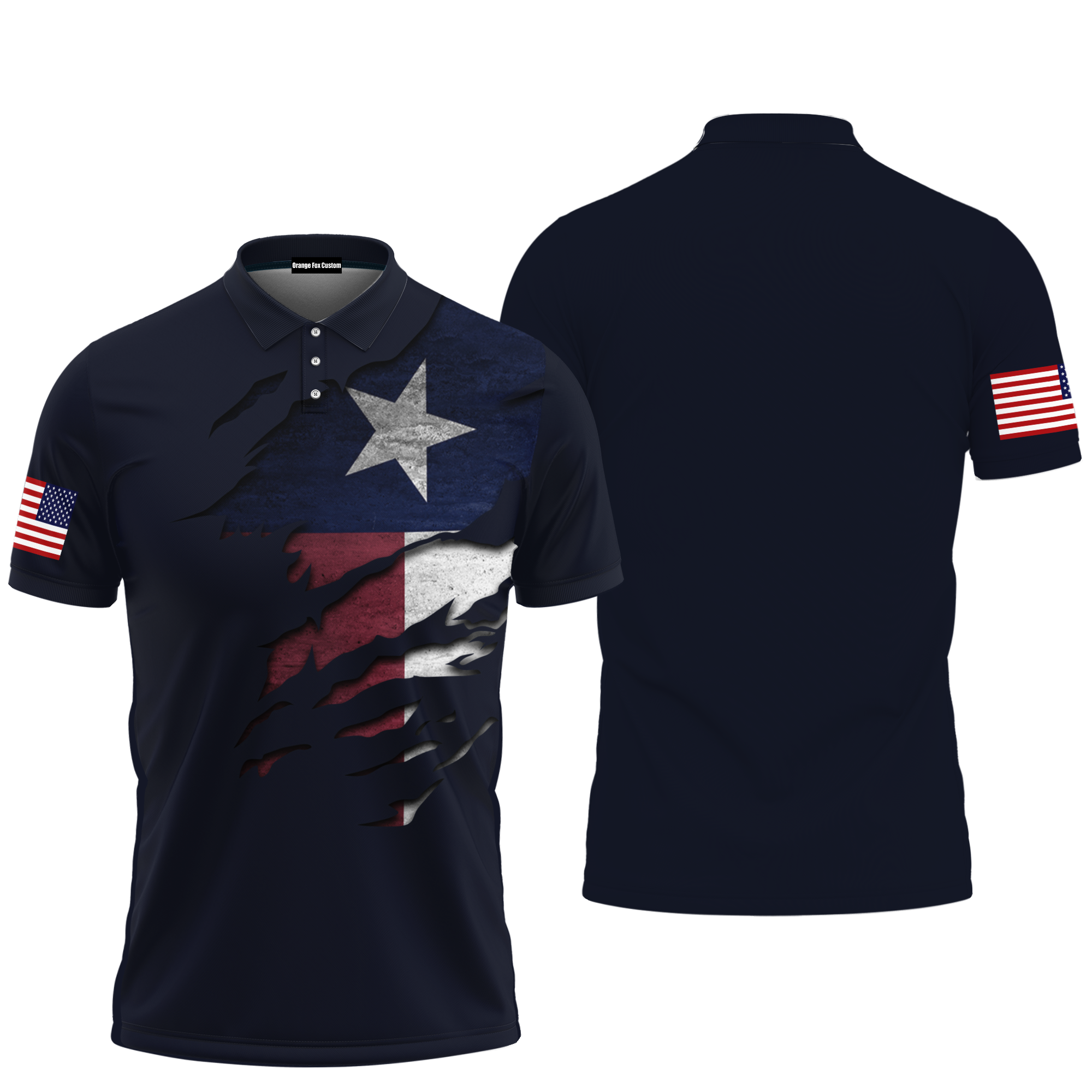 Texas Flag Black Polo Shirt For Men