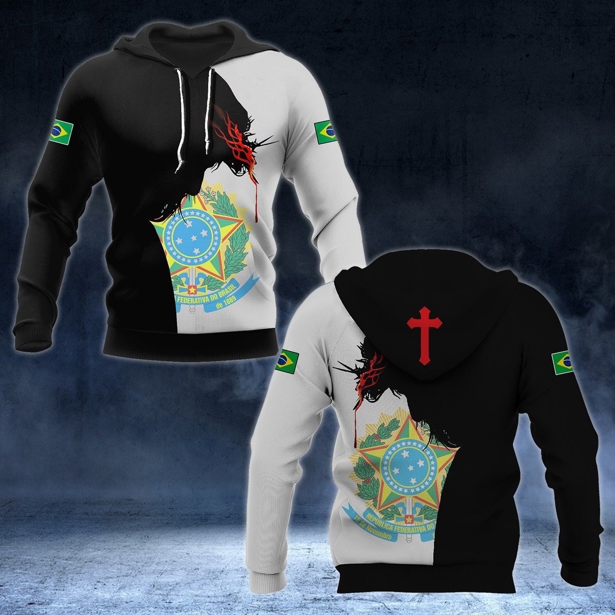 Brazil Coat Of Arms Jesus - Hoodie