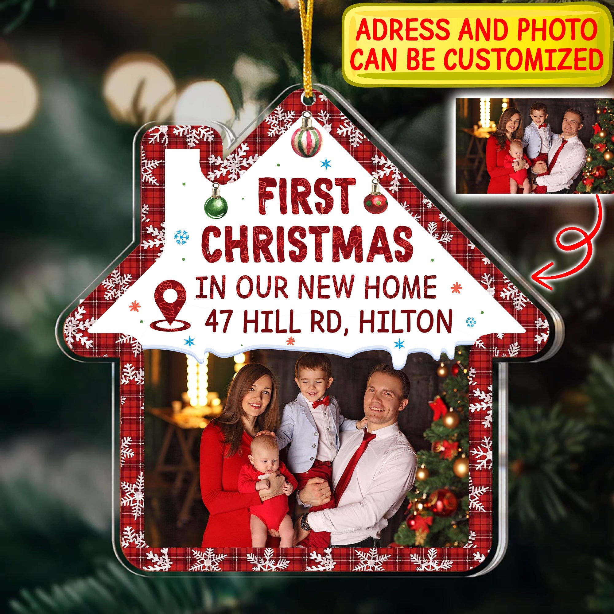 Custom Photo First Christmas In Our New Home - Gift For Family - Personalized Acrylic Ornament