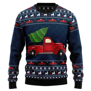 Vintage Red Truck Ugly Christmas Sweater