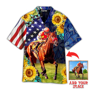 Custom Photo Funny Your Horse Racing Sunflower - Hawaiian Shirt