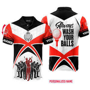 Personalized Always Wash Your Balls Red Black Polo Shirt