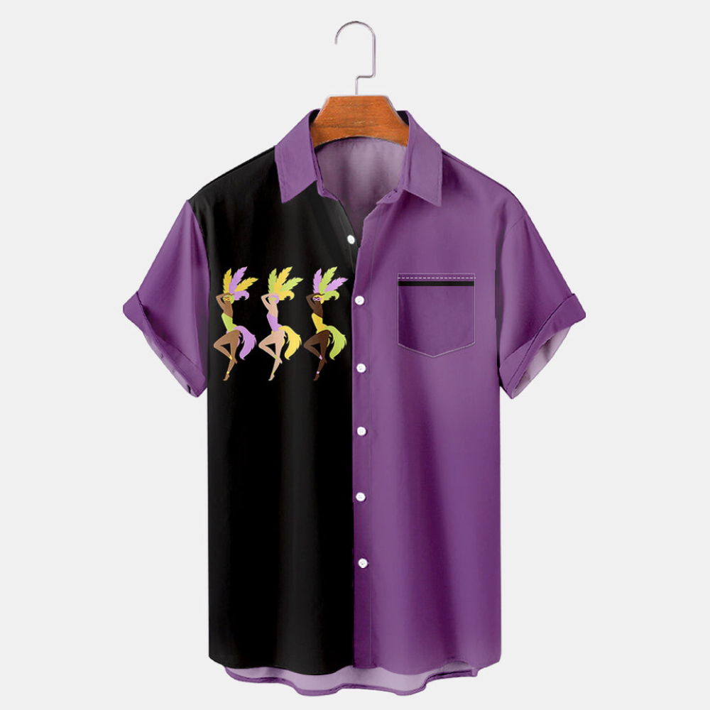 Purple Mardi Gras And The Dancing Women Happy Festival- Hawaiian Shirt