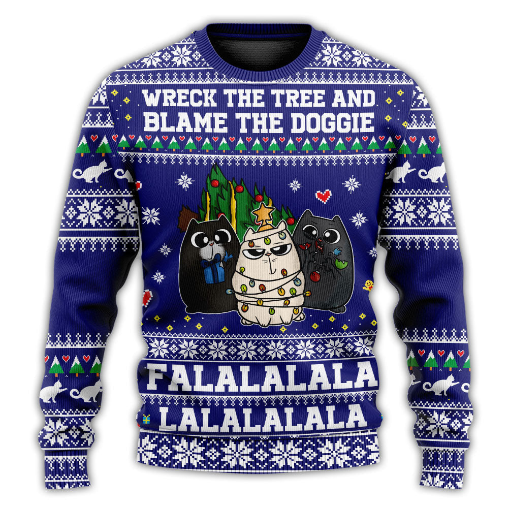 Cat Wreck The Tree Meowy Style Ugly Christmas Sweater