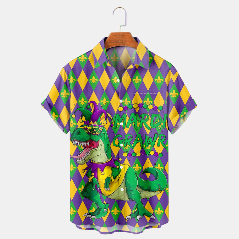 Mardi Gras Dinosaurs Dino King - Hawaiian Shirt