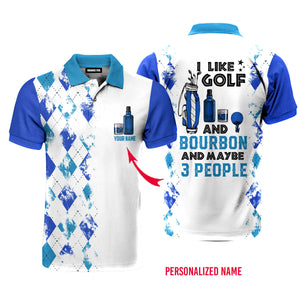 Personalized I Like Golf And Bourbon Blue Golf Polo Shirt