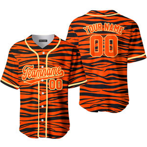 Personalized Tiger Skin Orange Cream Baseball Tee Jersey