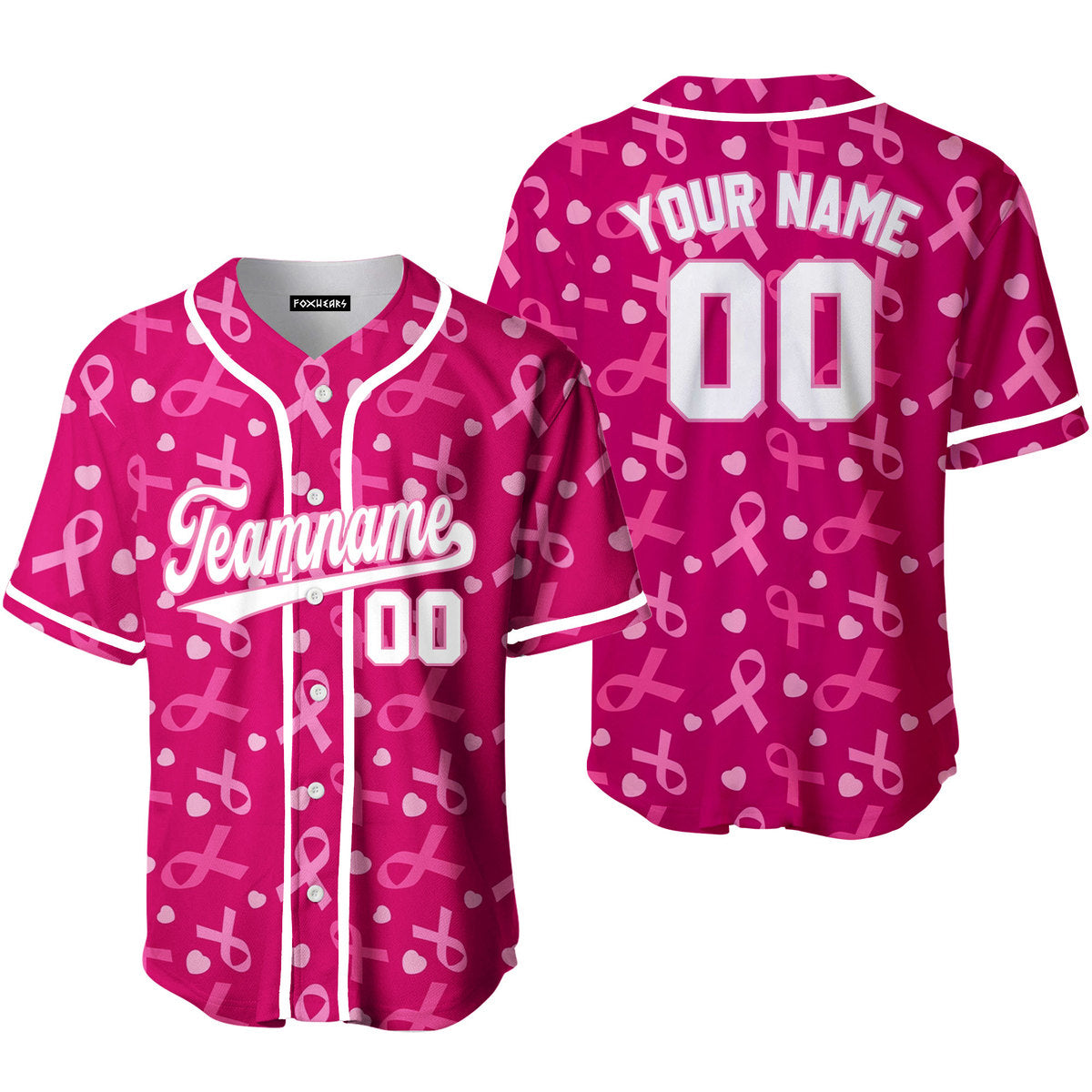 Personalized Breast Cancer Awareness White Pink Baseball Tee Jersey