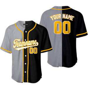 Personalized Black Gold Gray Split Fashion Baseball Tee Jersey