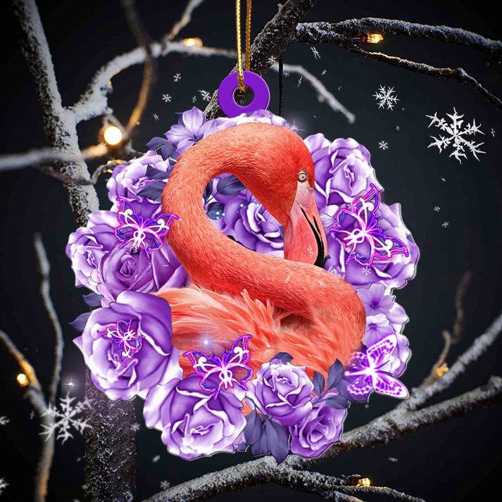 Flamingo Purple Rose Ornament - Gift For Bird Lover