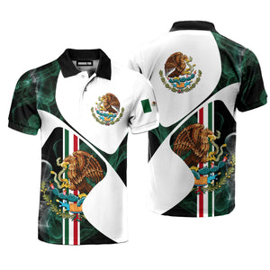 Mexico Rooster Golf Mexican Flag White Green Polo Shirt