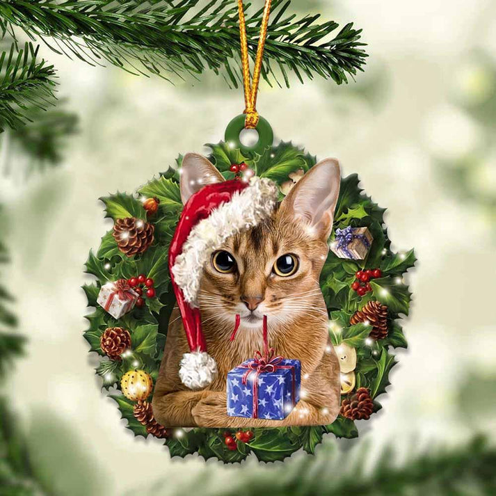 Abyssinian Cat And Christmas Custom Shape Ornament - Gift For Cat Lover