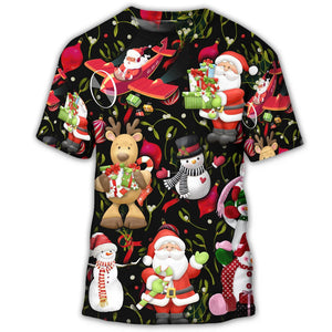 Christmas Joyful Santa Snowman Merry Xmas T-Shirt