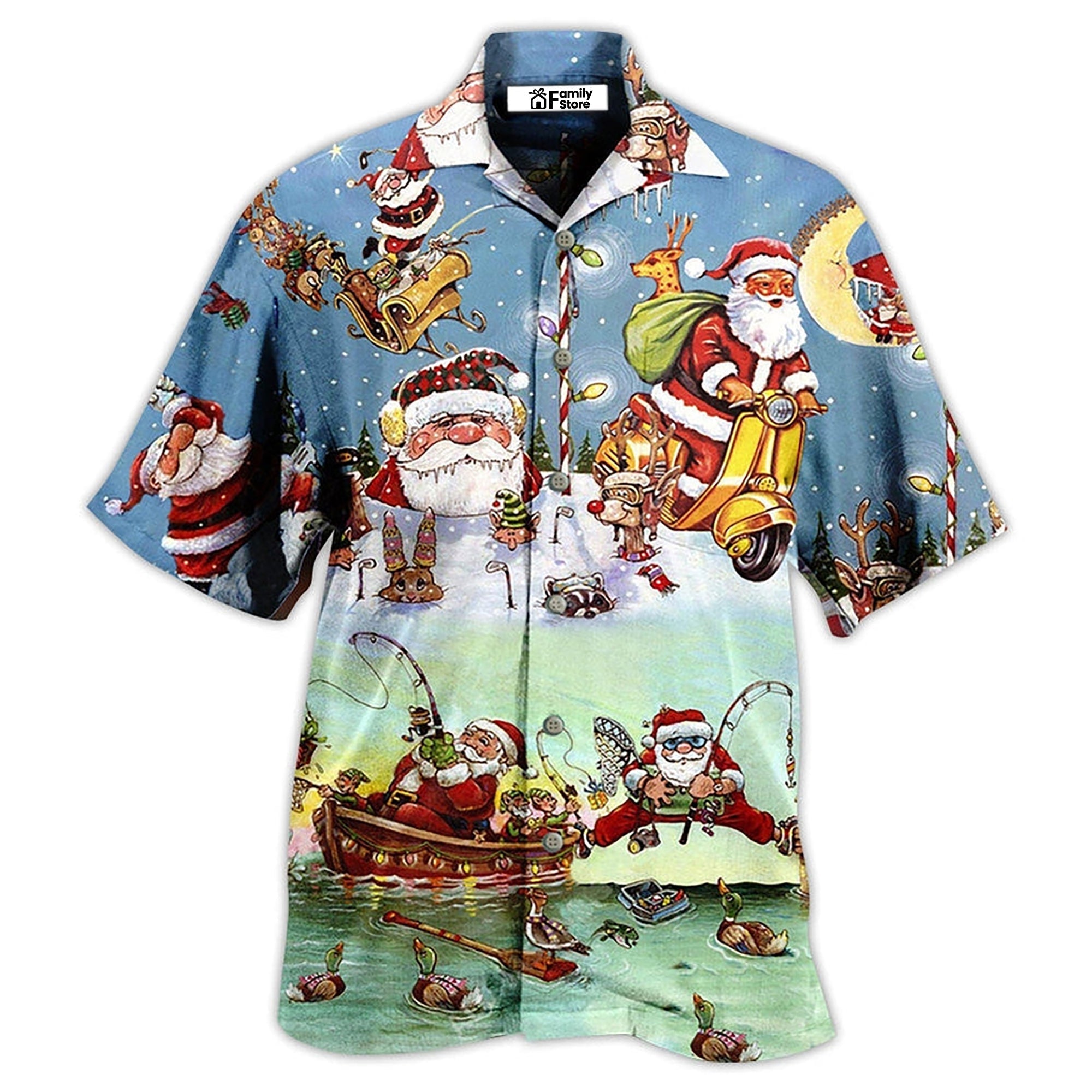 Christmas Cute Santa Claus Go Fishing - Hawaiian Shirt