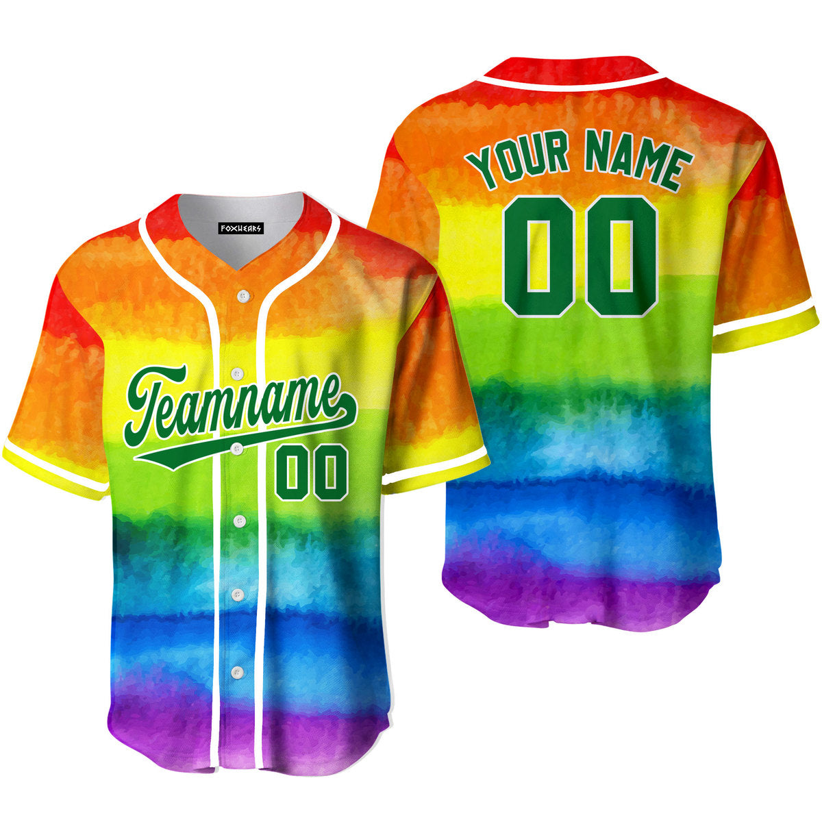 Personalized Rainbow Pride LGBT Kelly Green White Baseball Tee Jersey