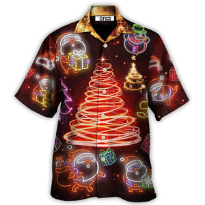 Christmas Funny Santa Claus Tree Red Neon Light Style - Hawaiian Shirt