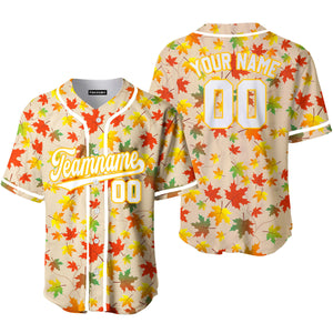 Personalized Autumn Leaves White Yellow Baseball Tee Jersey