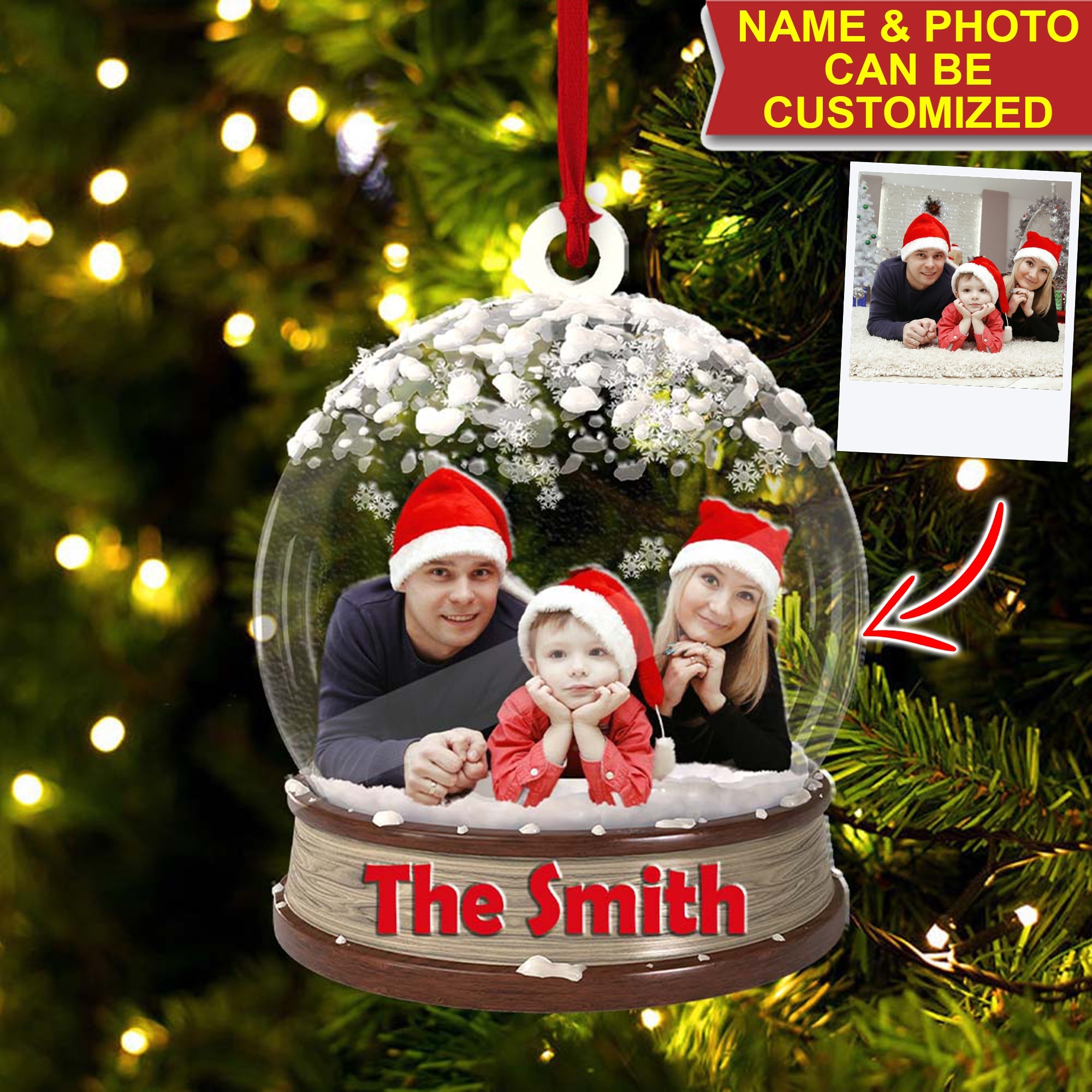Merry Christmas Family Ball - Gift For  Family - Custom Photo And Name, Personalized Acrylic Ornament