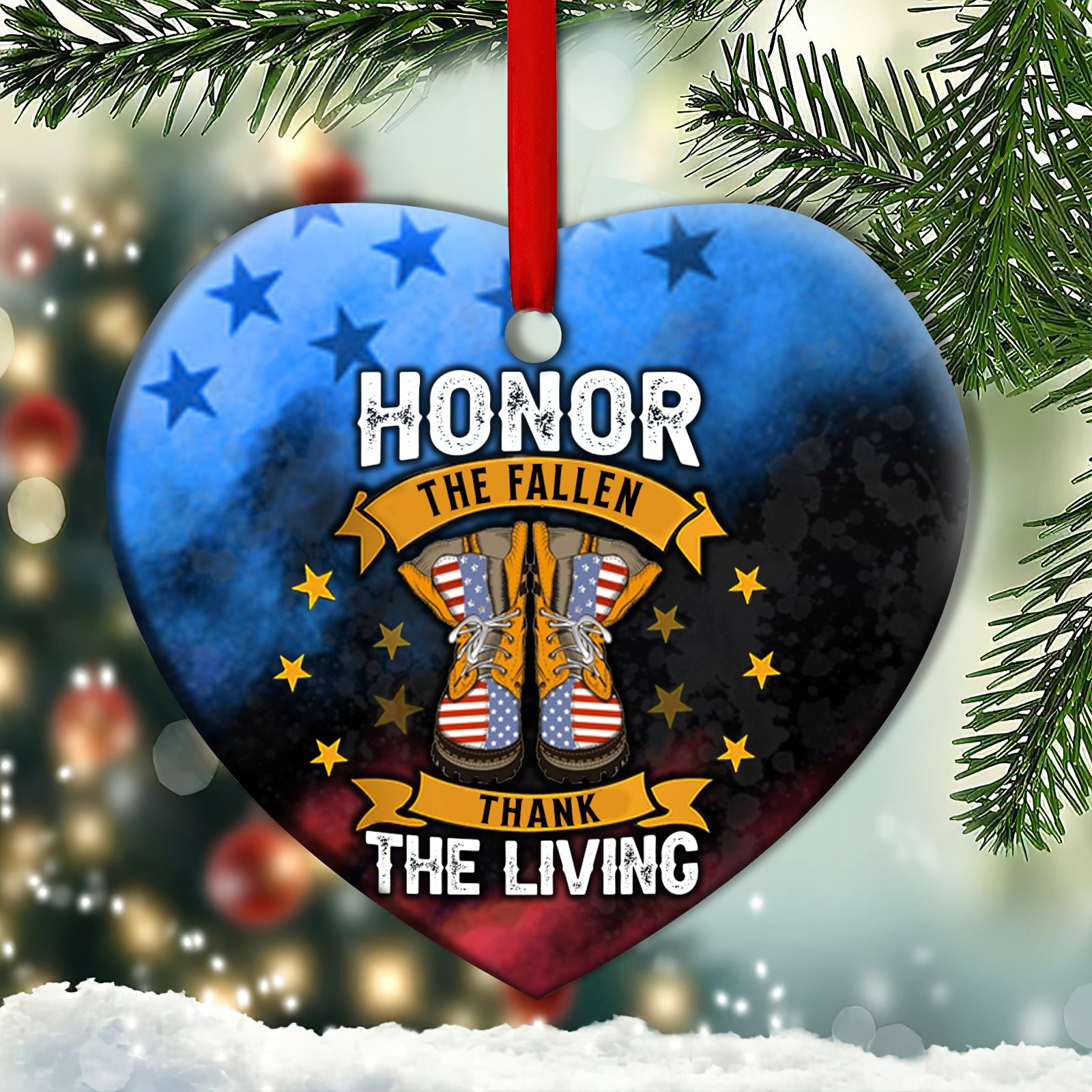 Veteran Honor The Fallen USA Flag Vintage Heart Ceramic Ornament