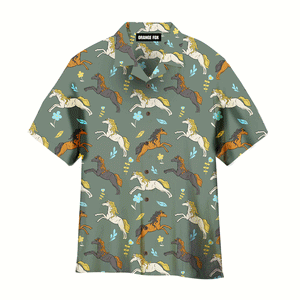 Kentucky Derby Day Racing Horse Flower Gray Hawaiian Shirt