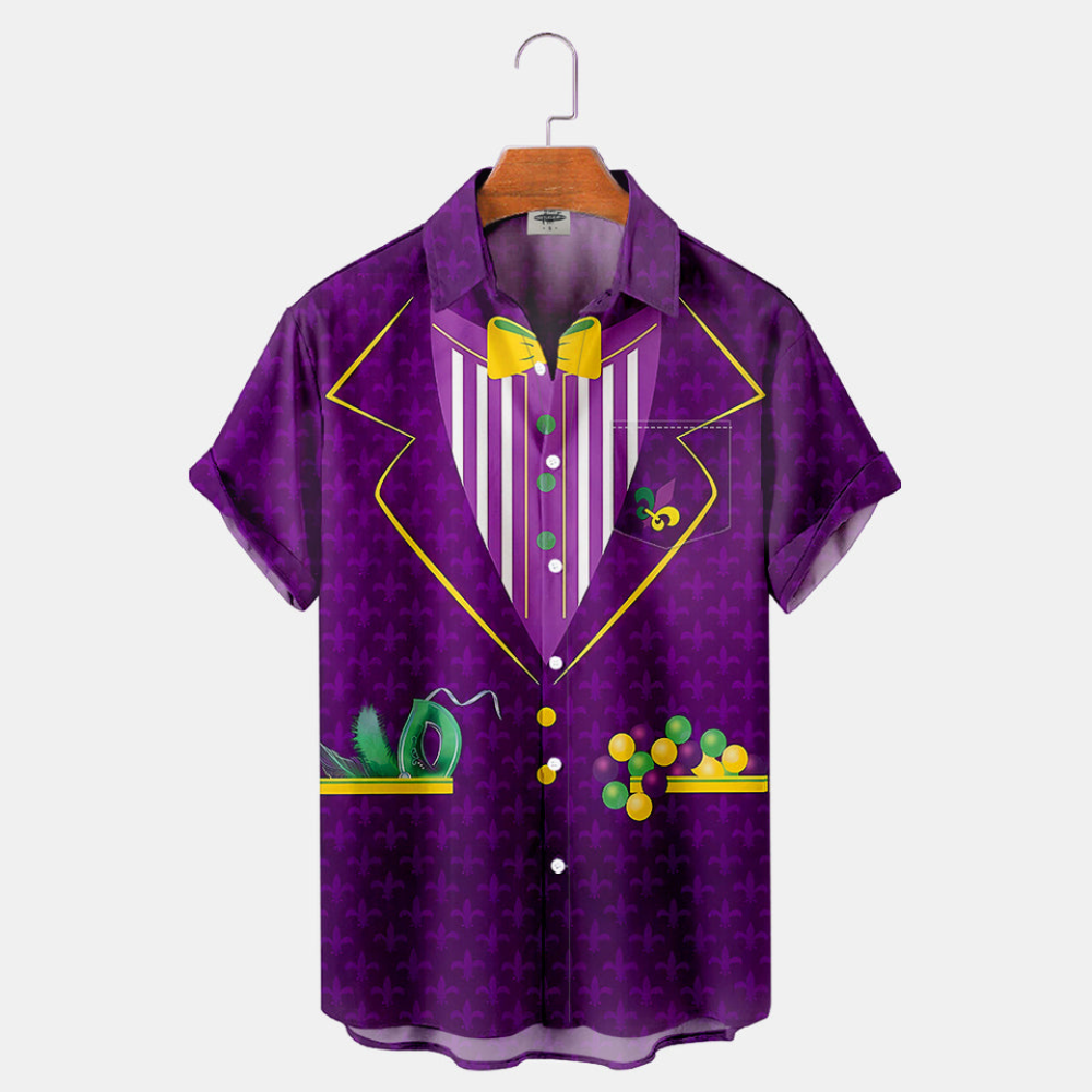 Mardi Gras A Purple Men Suit With Mask And Beads Costume Cosplay - Hawaiian Shirt