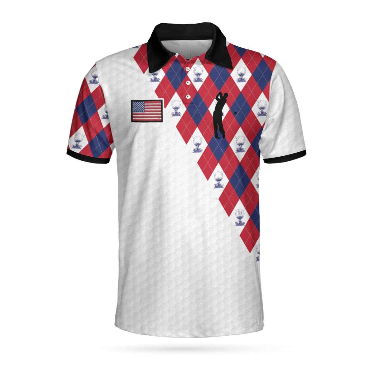 American Flag With Golf Argyle Pattern Polo Shirt For Men