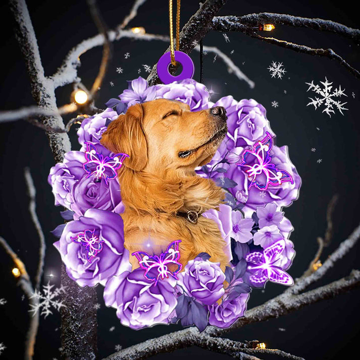 Golden Retriever Purple Rose Ornament - Gift For Dog Lover