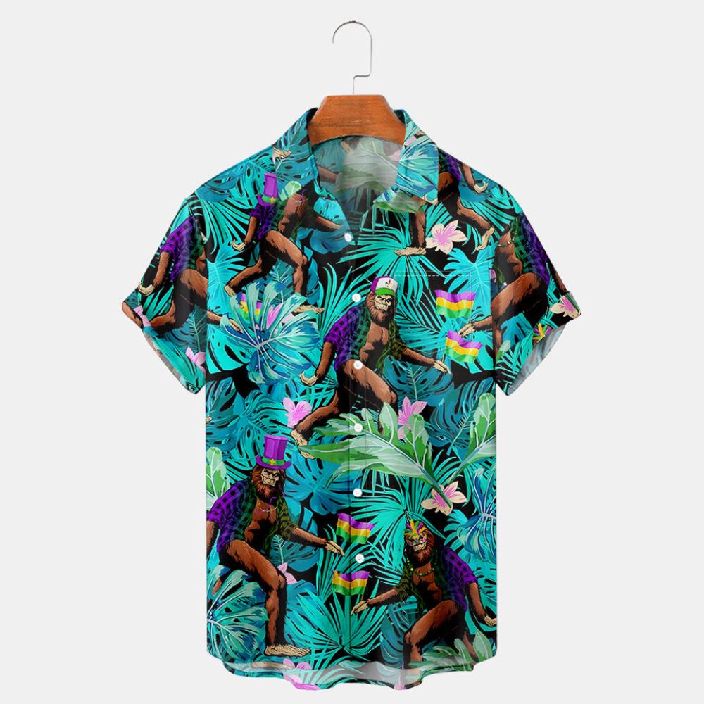 Mardi Gras Tropical Leaf And Ape  - Hawaiian Shirt