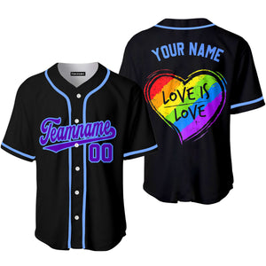 Personalized Rainbow Heart Pride Purple Light Blue Baseball Tee Jersey