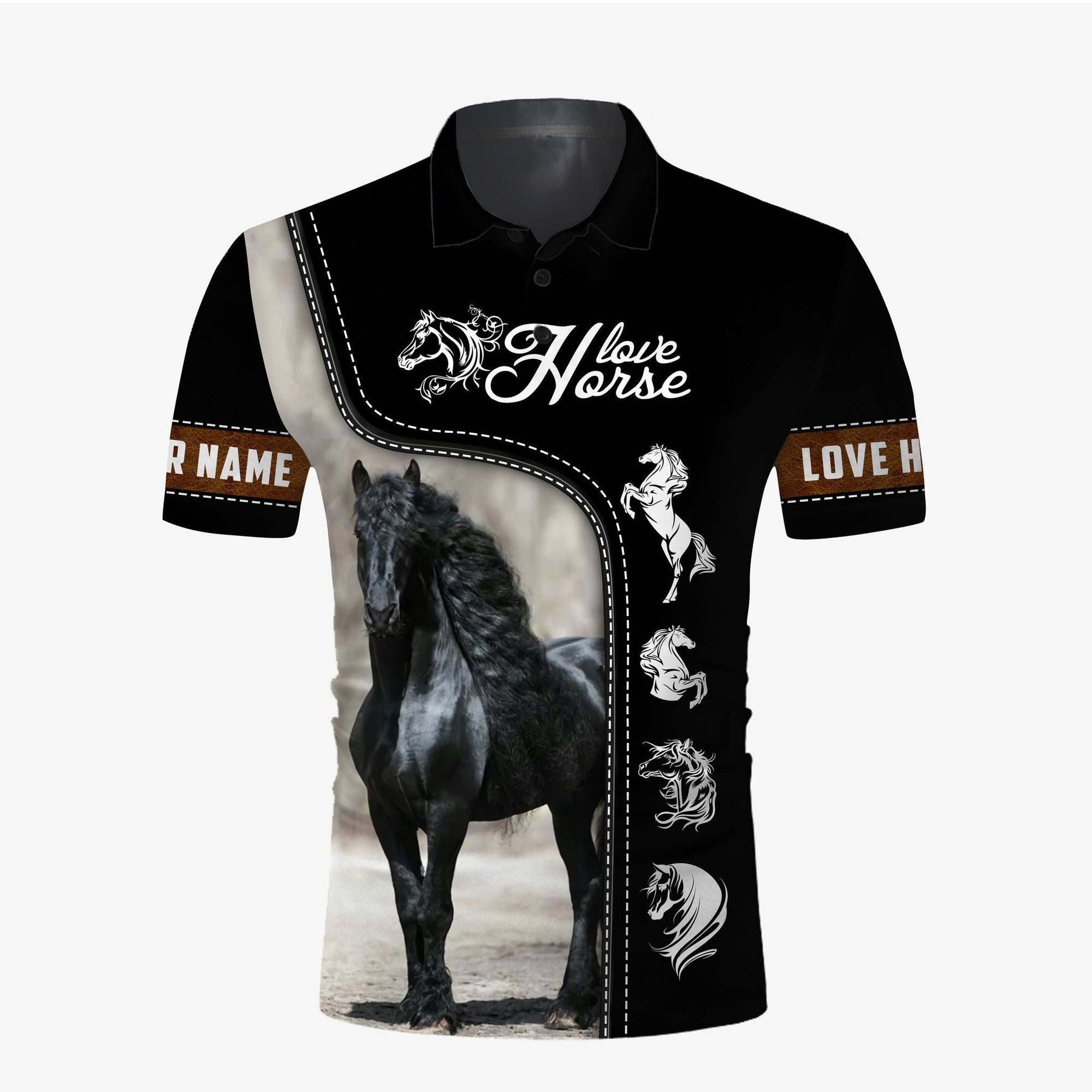 Custom Name Horse Shirt Friesian Horse - Personalized Men Polo Shirt