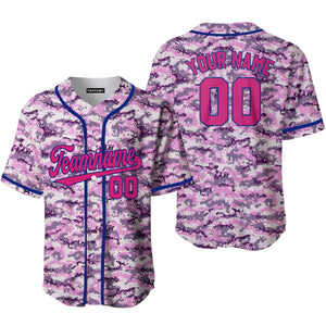 Personalized Purple Pixel Camouflage Pink Royal Blue Baseball Tee Jersey