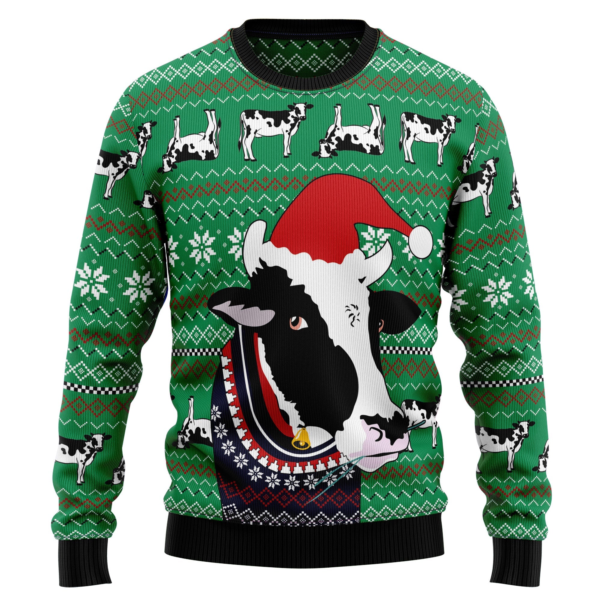 Funny Cow Christmas With Noel Hat Ugly Sweater