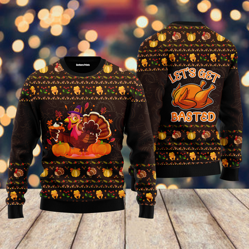 Lets Get Basted Turkey Thanksgiving Ugly Sweater For Men & Women