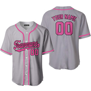 Personalized Gray Pink Black Baseball Tee Jersey