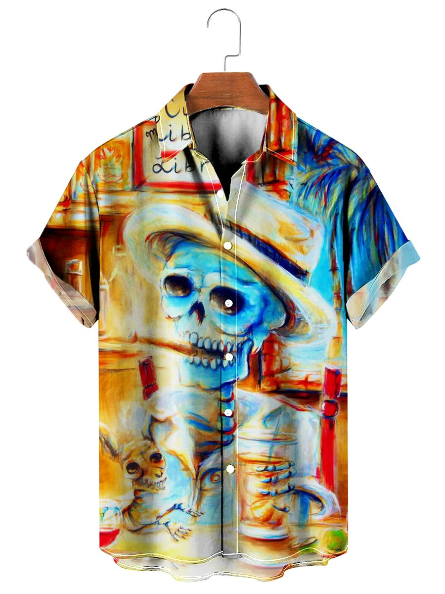 Vintage Casual Short Sleeve Shirt Art Skull - Hawaiian Shirt