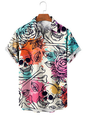 Vintage Skulls And Roses Flower - Hawaiian Shirt