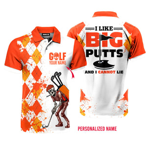 Personalized Skull Golf Orange Yellow Golf Polo Shirt For Men