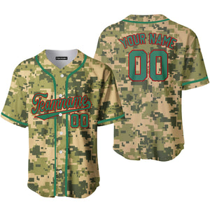 Personalized US Pixel Camo Style Green Red Baseball Tee Jersey
