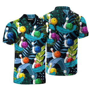 Bowling Tropical Blue Polo Shirt For Men Gift For Bowling Lovers