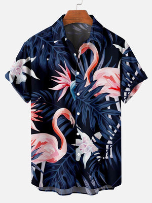 Tropical Jungle Pattern With Flamingo Dark Color - Hawaiian Shirt Summer Vibe