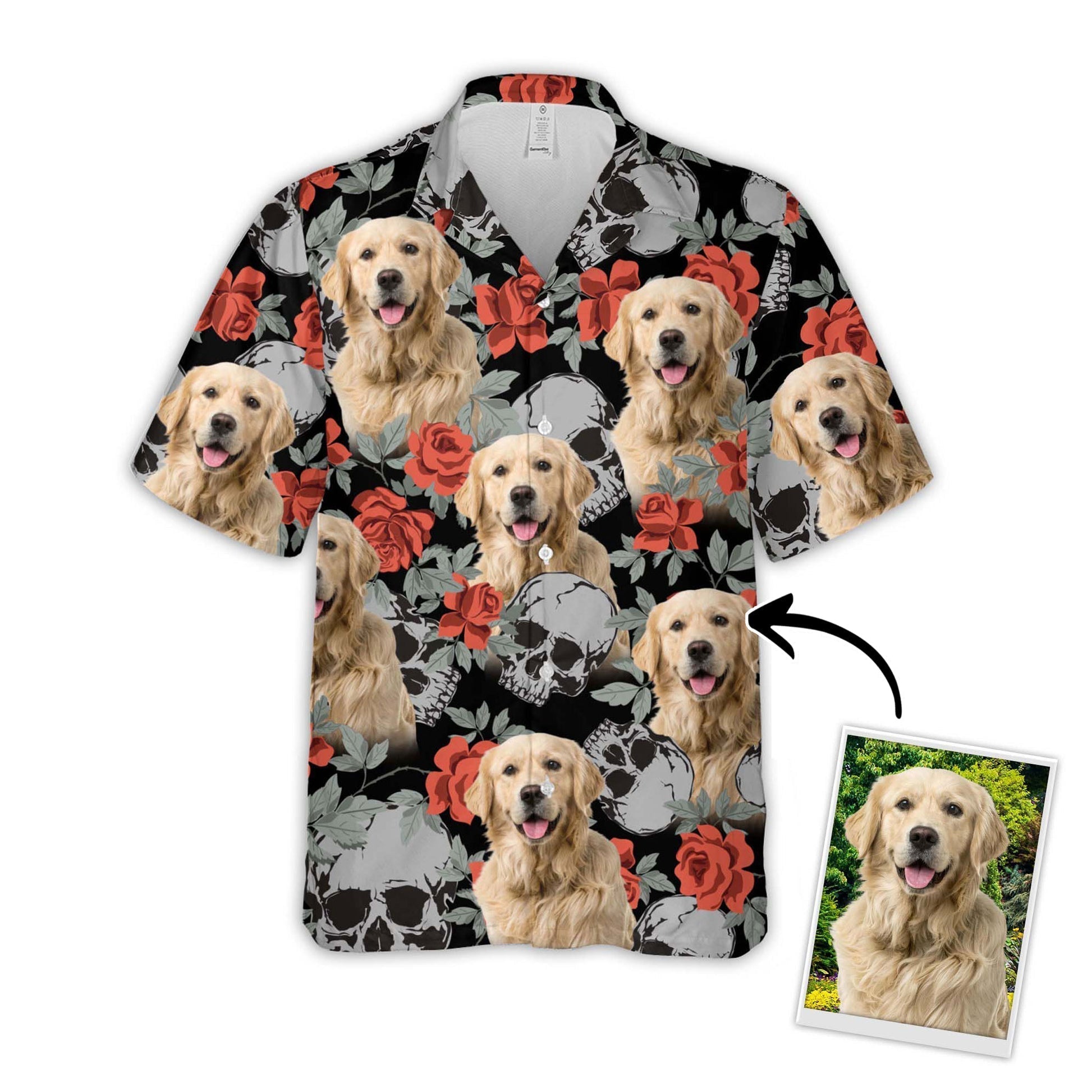 Custom Photo Grunge Human Skulls And Roses - Personalized Hawaiian Shirt