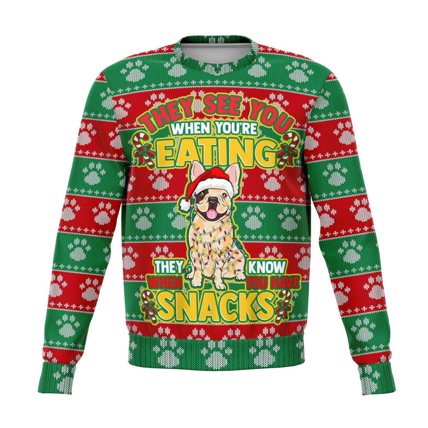 Pug They Know When You Have Snacks Christmas Ugly Sweater