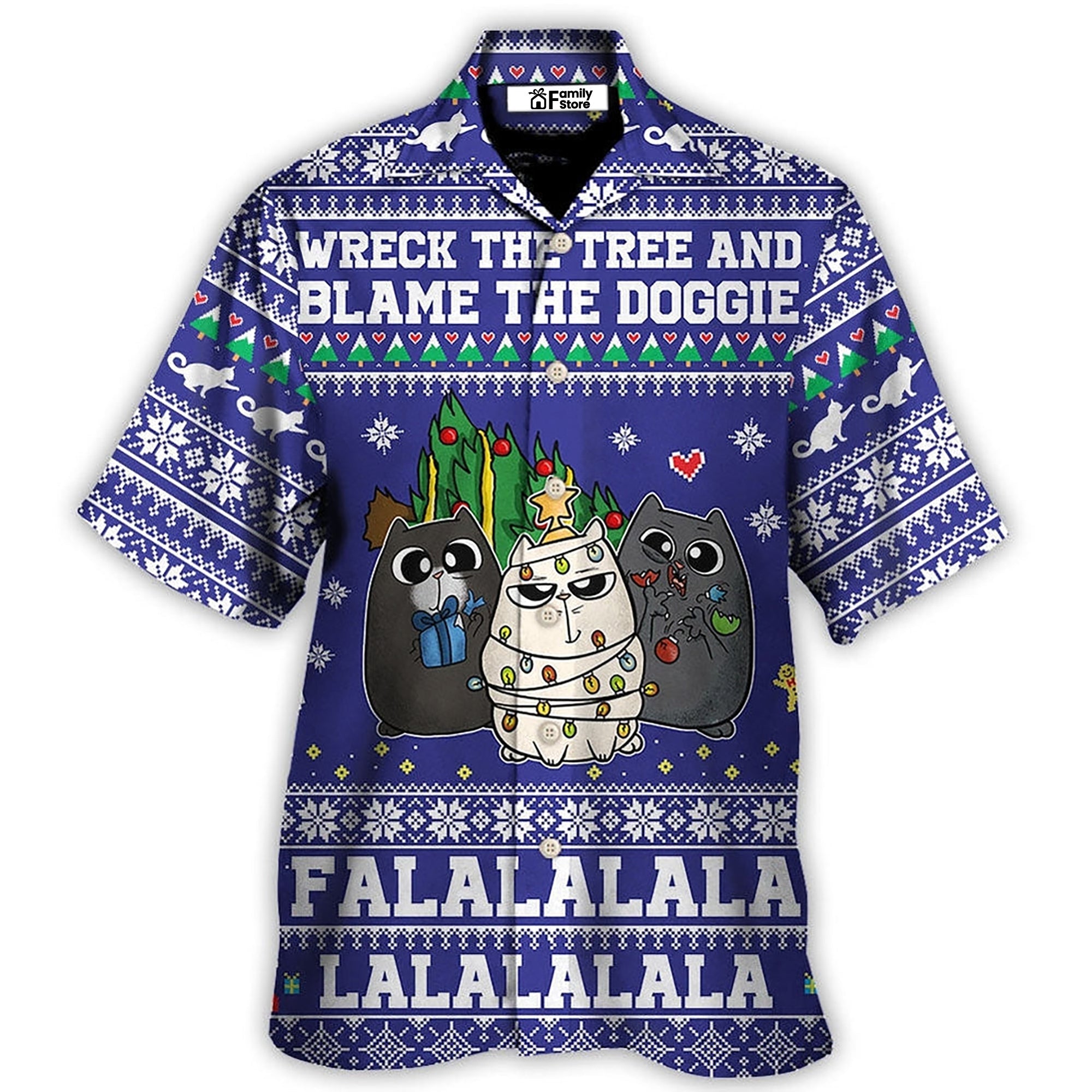 Three Cats Wreck The Tree Meowy - Christmas Style Hawaiian Shirt