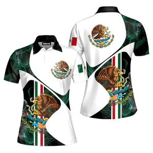 Mexico Rooster Golf Mexican Flag White Green Polo Shirt For Women