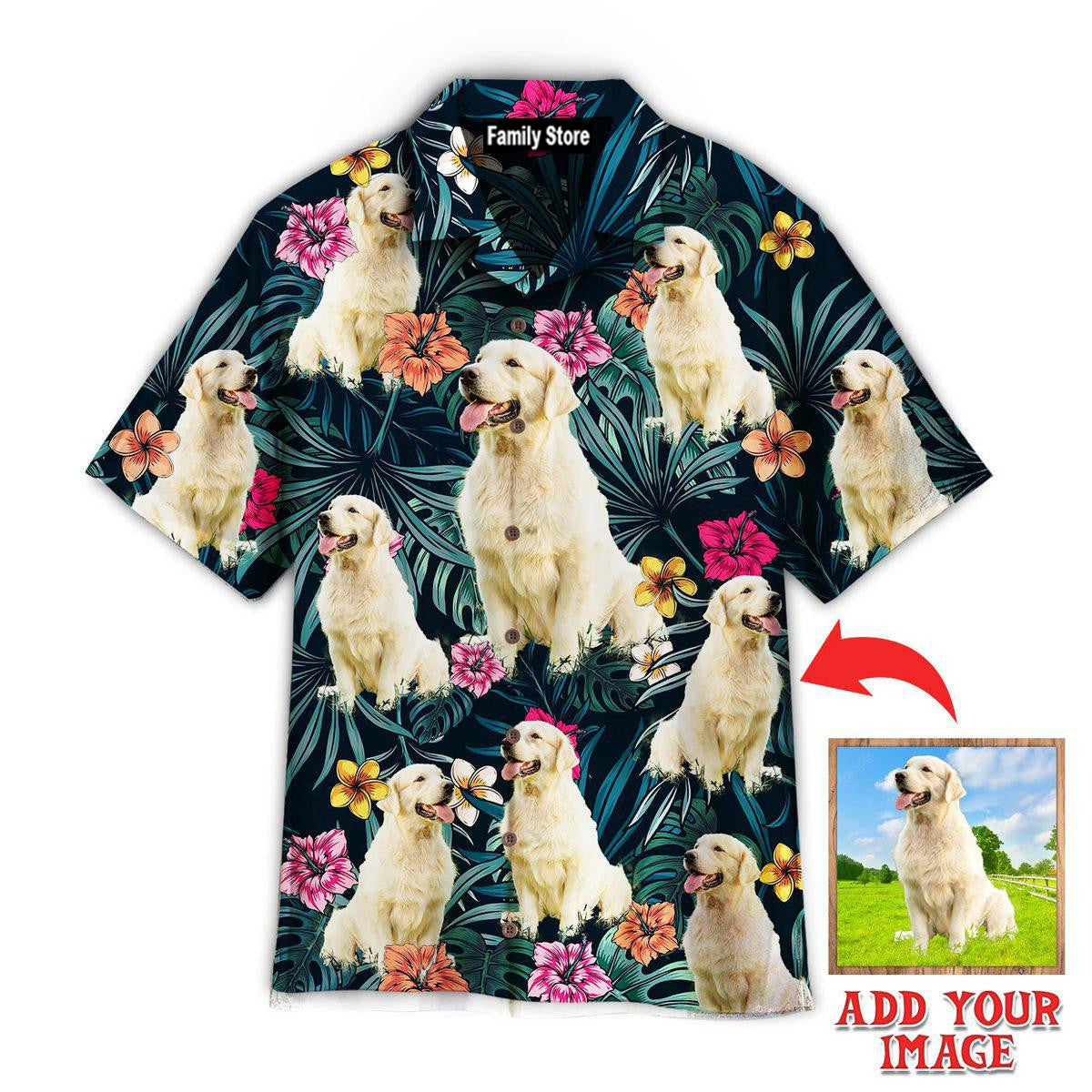 Custom Photo Big Golden Retriever Exotic Tropical Floral - Gift For Pet Lovers - Personalized Hawaiian Shirt