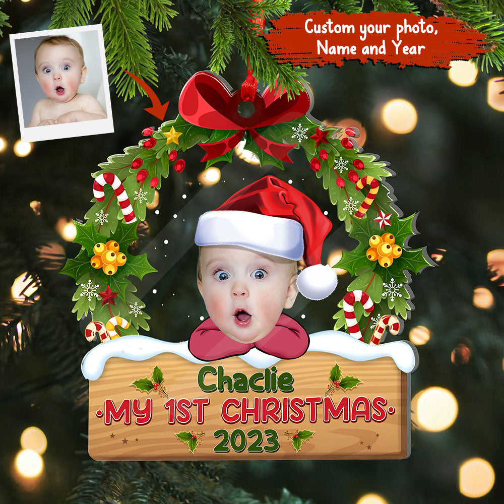 My Baby First Christmas - New BornGift For Family - Custom Photo And Name, Personalized Acrylic Ornament