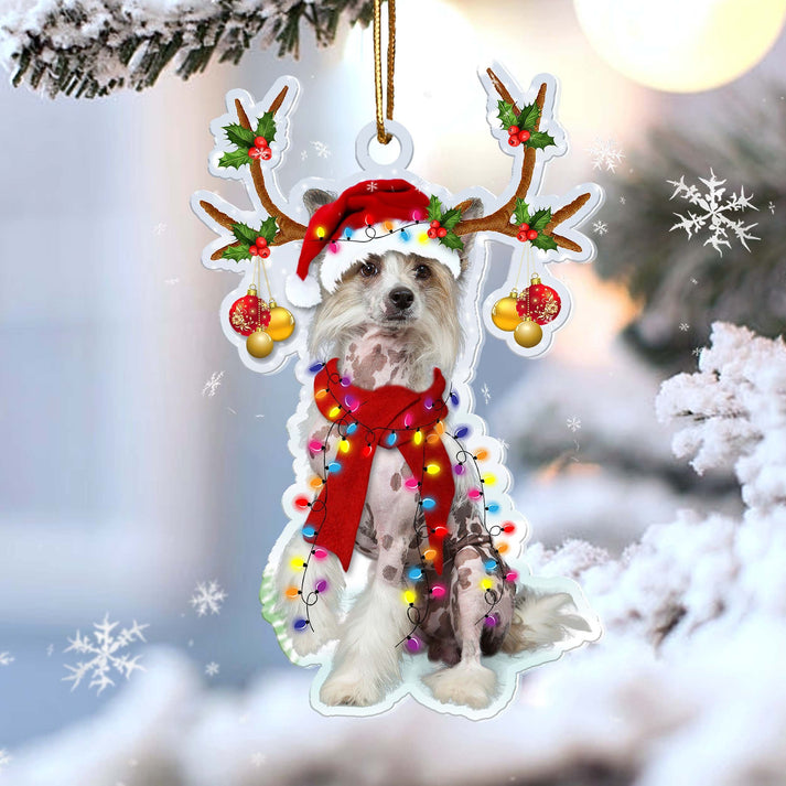 Chinese Crested Reindeer Shape Ornament - Gift For Dog Lover